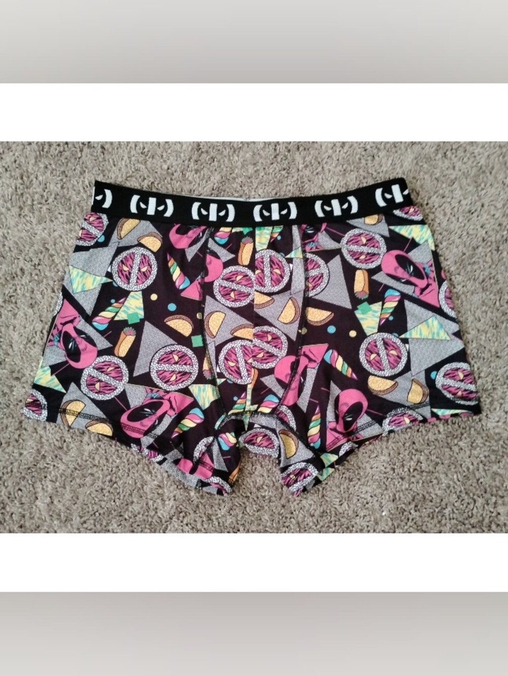 Marvel Deadpool All-Over Print Boxer Briefs (Size XL) - Tacos & Logo Graphic